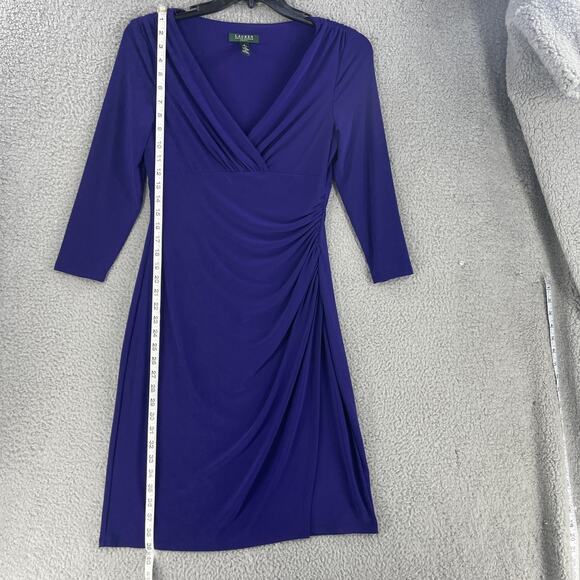 Lauren Ralph Lauren Dress Womens 8 Ruched Stretch V Neck 3/4 Sleeve Elegant - Picture 11 of 11